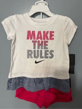 Nike White Tee with Pink & Gray 'MAKE THE RULES' Graphic